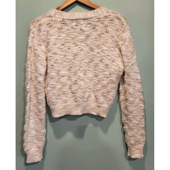 New Lili Sidonio Anthropologie Cream Crop Cardigan Sweater Sz M - Picture 5 of 9